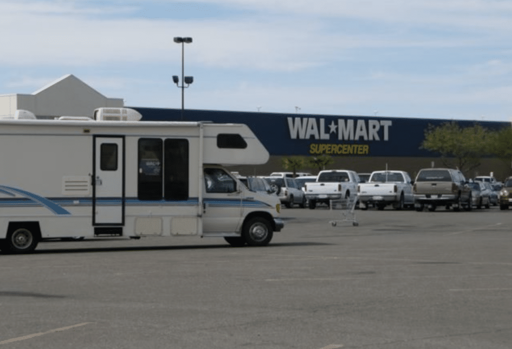 RV in Walmart Parking Lot- Fuel Saver